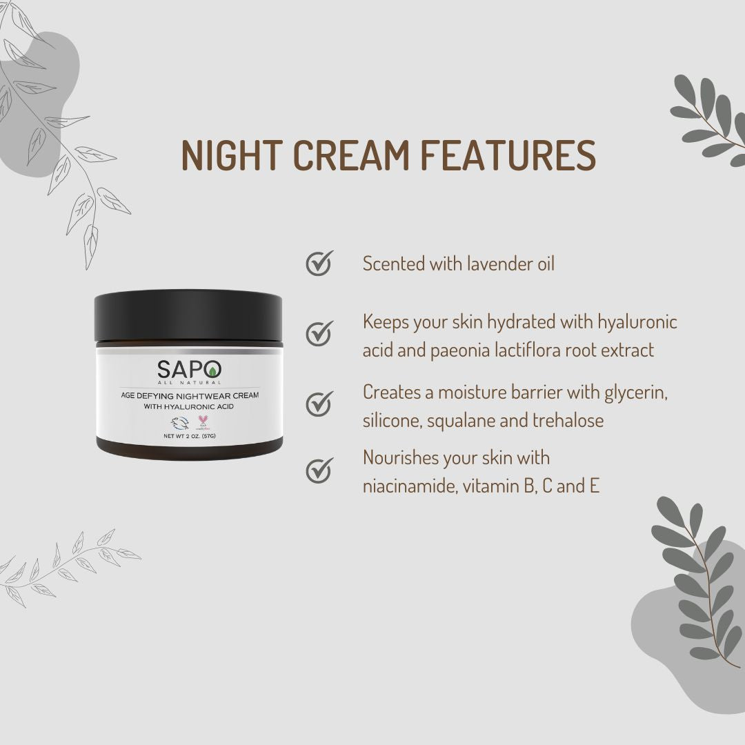 Sapo All Natural Night Cream with Hyaluronic Acid, Niacinamide and Lavender  Oil